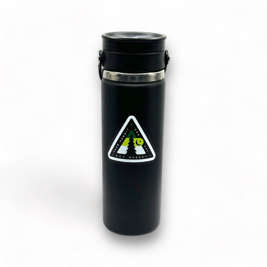 Snow Summit woodsy logo design on black hydro flask tumbler