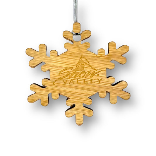 Snowflake wooden Ornament with Snow ValleyLogo