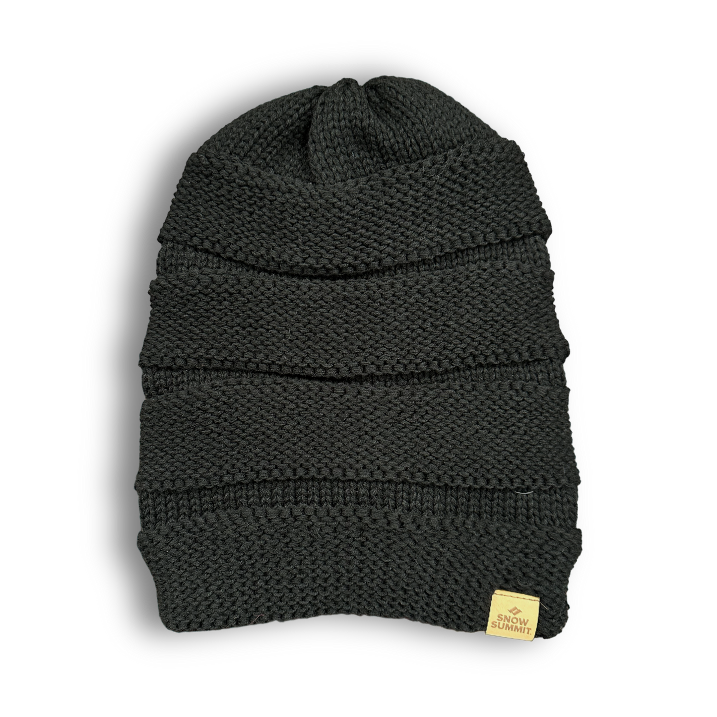 snow summit slouch beanie in black color with logo on bottom left corner