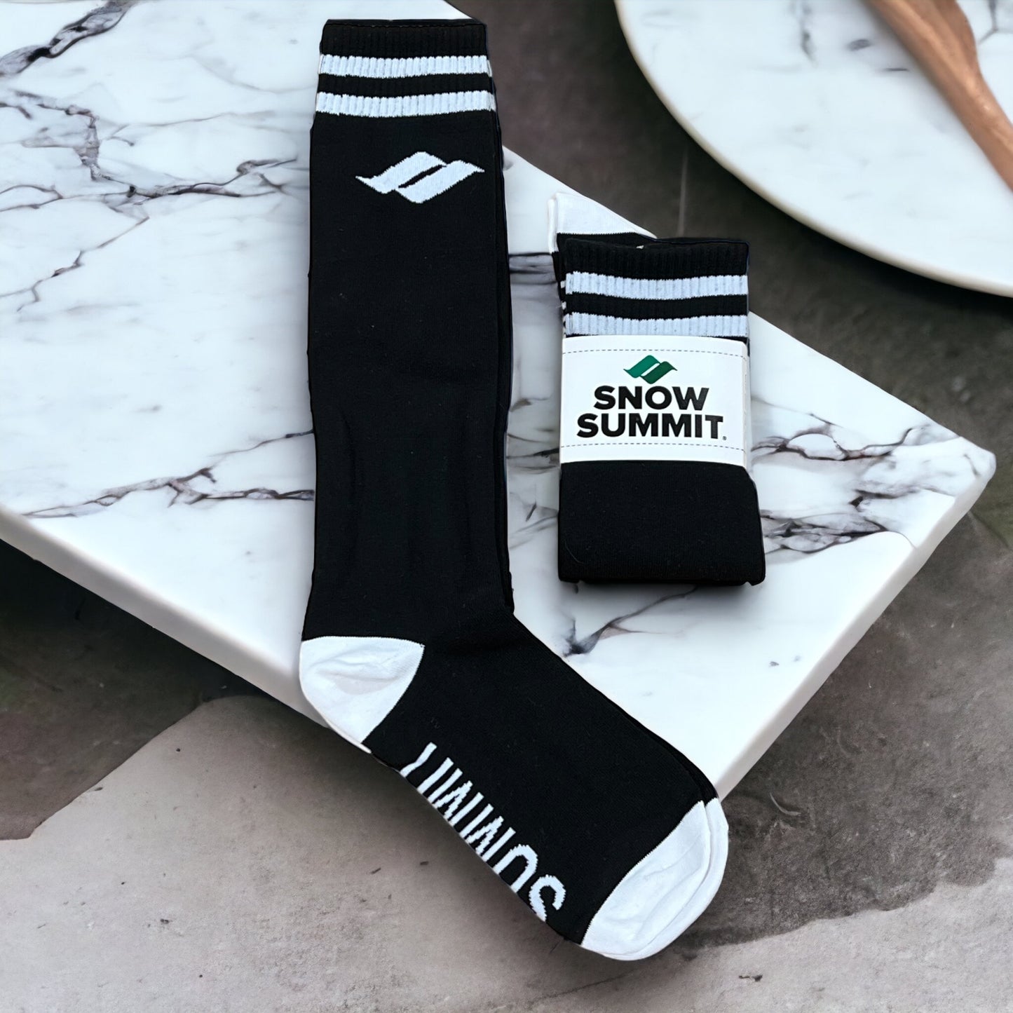 Black Snow Summit socks with logo