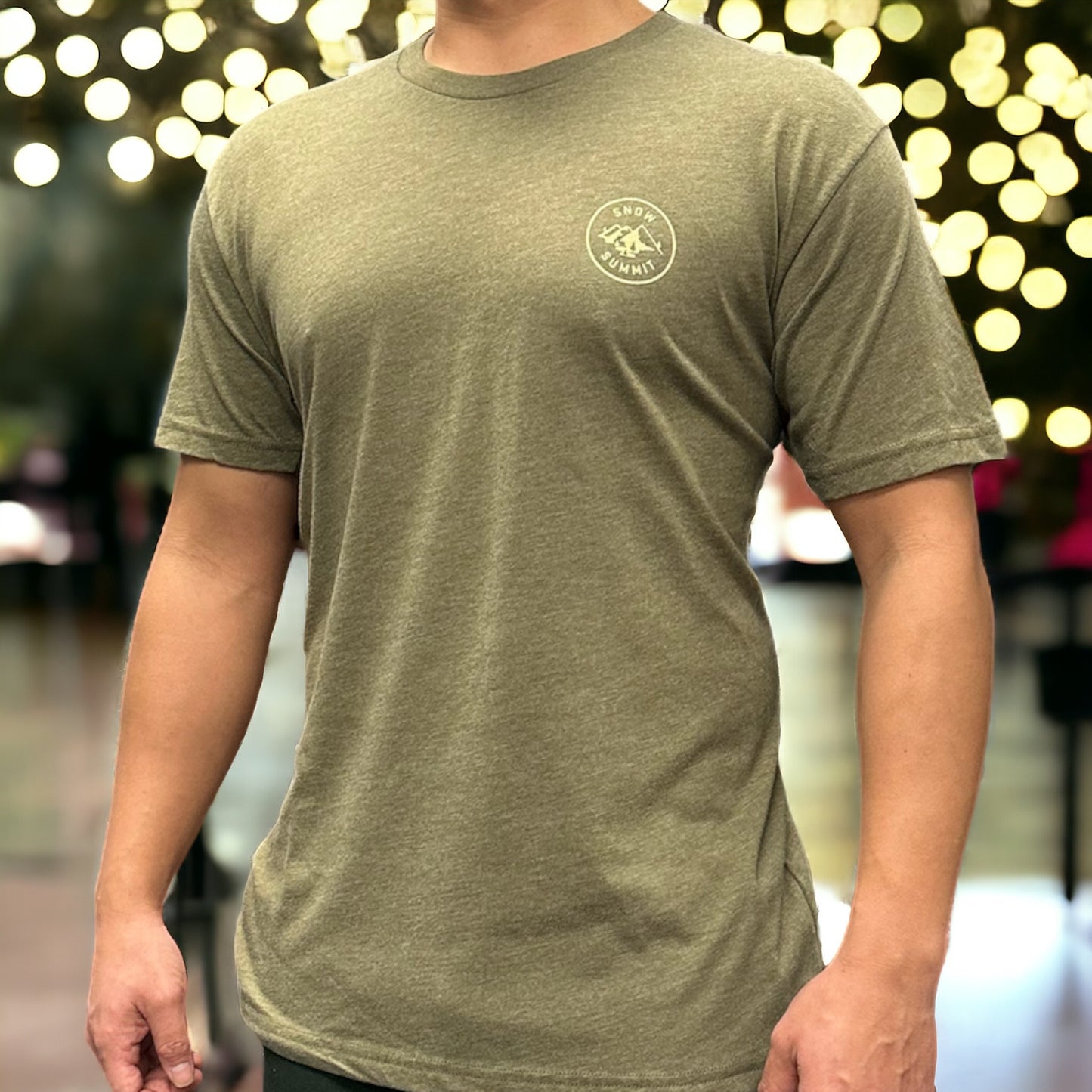 Snow Summit small logo over heart tee shirt in military green