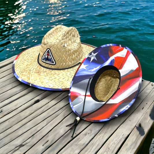 Snow Summit straw hat with patriotic design under brin