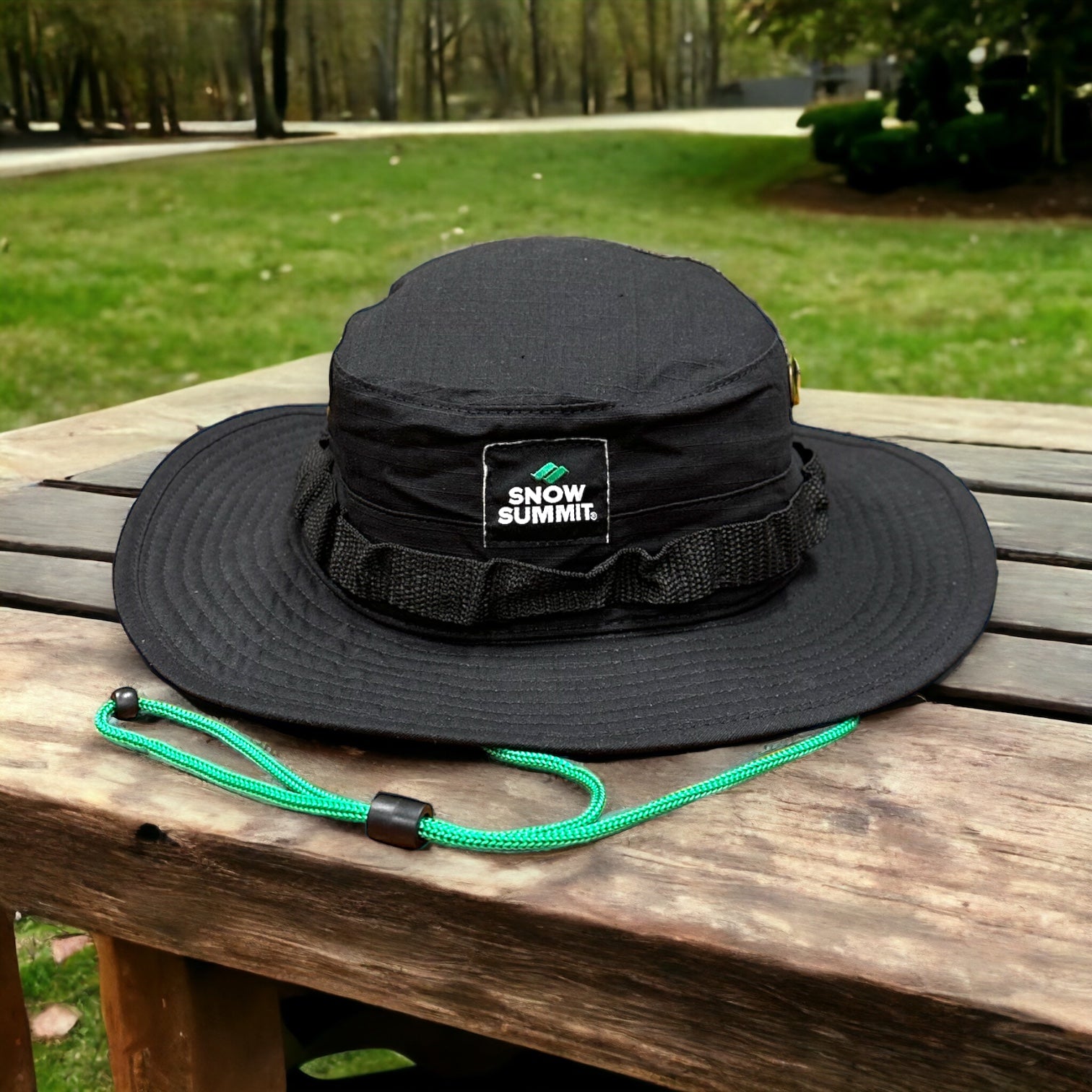 Snow Summit Boonie Hat in black with green drawstring