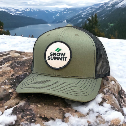 Adjustable Snapback Trucker with Round Big Logo Embroidered Snow Summit Patch