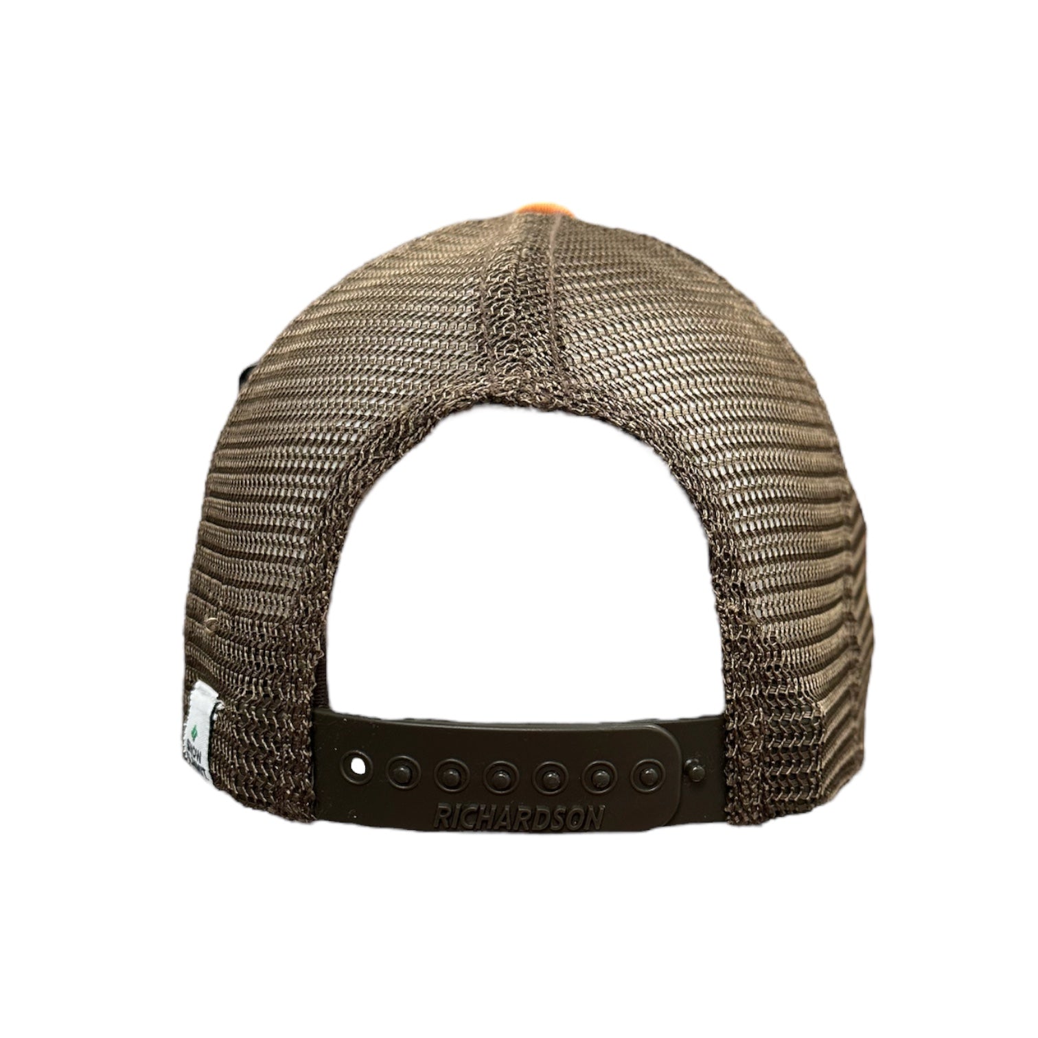 Back of hat with brown mesh and snapback