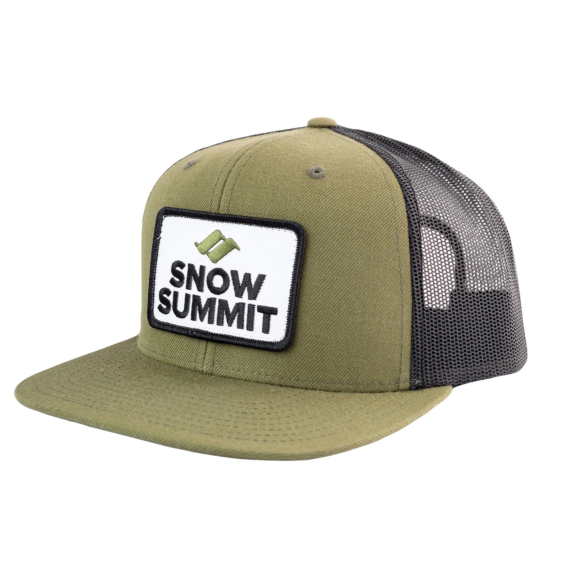 Olive/Black Snow Summit Flat Bill Trucker Hat with Emboidered Patch Logo